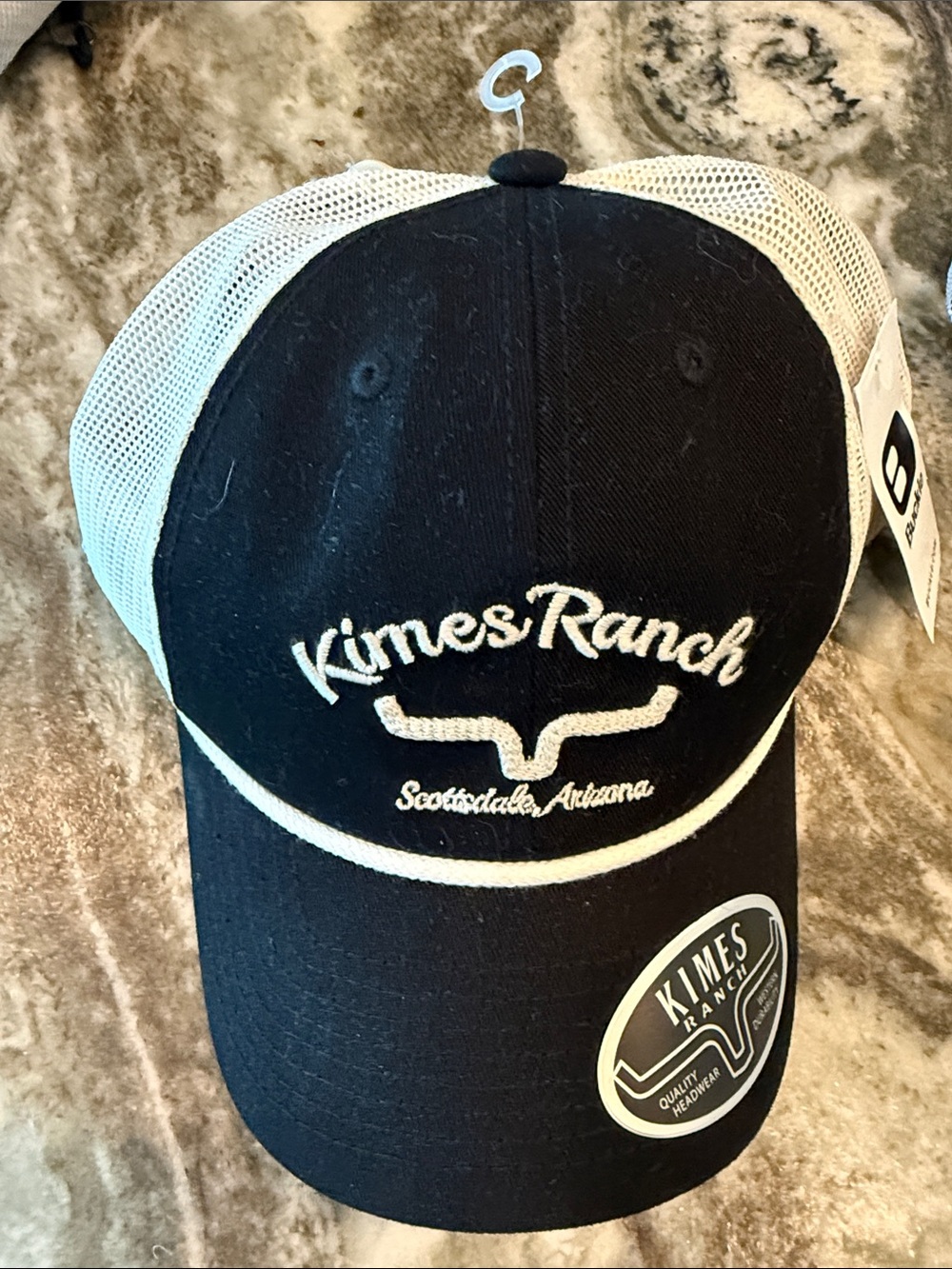 Kimes Ranch Black and White Mesh Logo Trucker Hat
